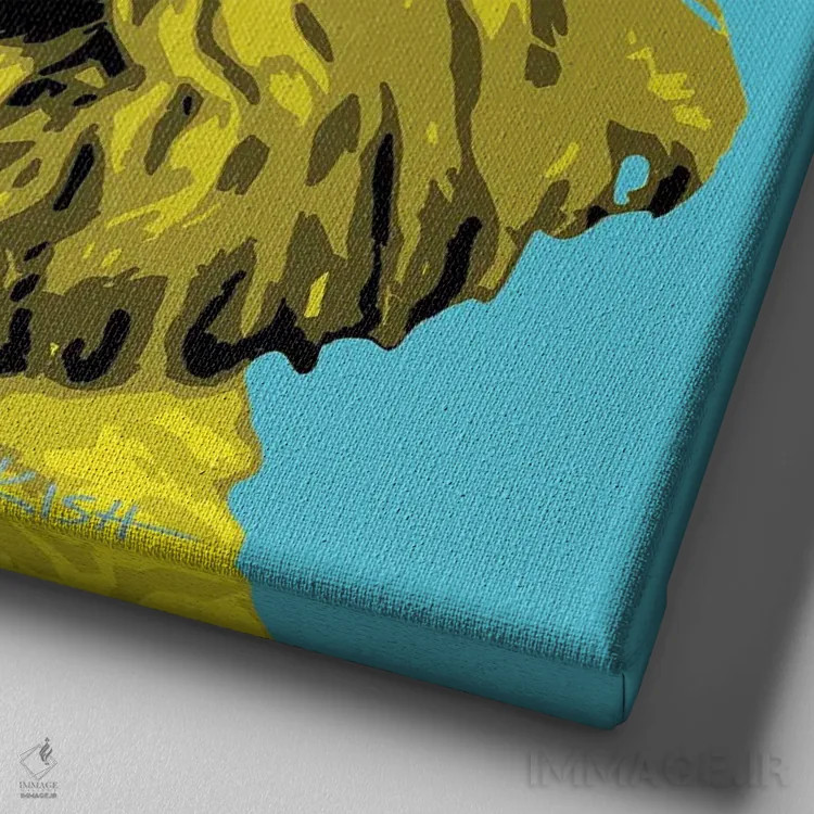 تابلو پودل آبی مایل به سبز ووفهول اثر گرچن کیش سرانو - نمای نزدیک بافت بوم