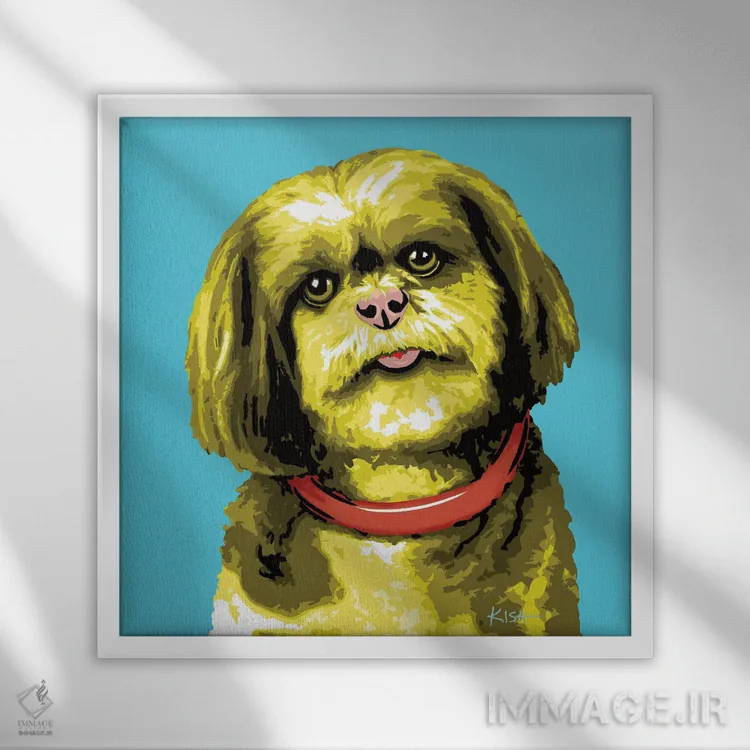 تابلو شیهتزو آبی مایل به سبز ووفهول اثر گرچن کیش سرانو - نمای قابدار سفید