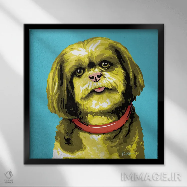 تابلو شیهتزو آبی مایل به سبز ووفهول اثر گرچن کیش سرانو - نمای قابدار مشکی