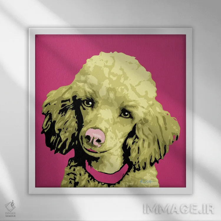 تابلو پودل صورتی ووفهول اثر گرچن کیش سرانو - نمای قابدار سفید