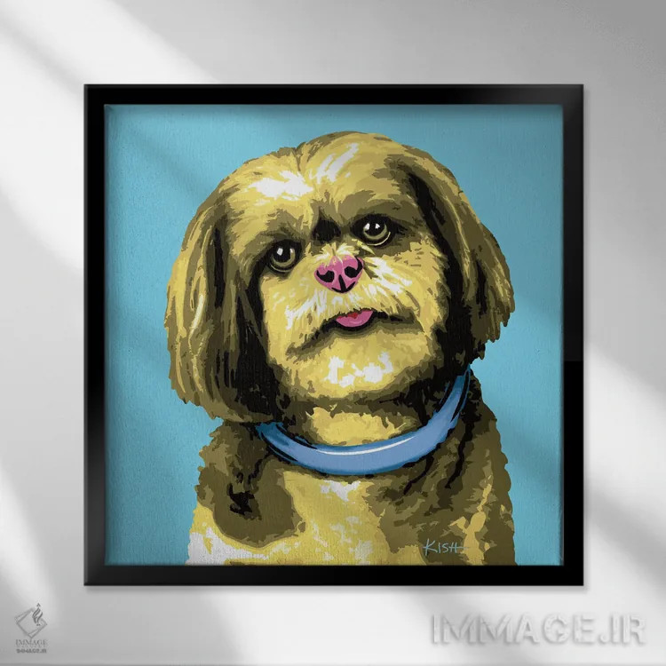 تابلو شیهتزو آبی ووفهول اثر گرچن کیش سرانو - نمای قابدار مشکی