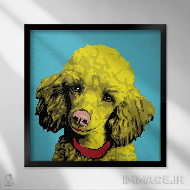 تابلو پودل آبی مایل به سبز ووفهول اثر گرچن کیش سرانو - نمای قابدار مشکی