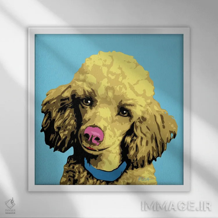 تابلو پودل آبی ووفهول اثر گرچن کیش سرانو - نمای قابدار سفید