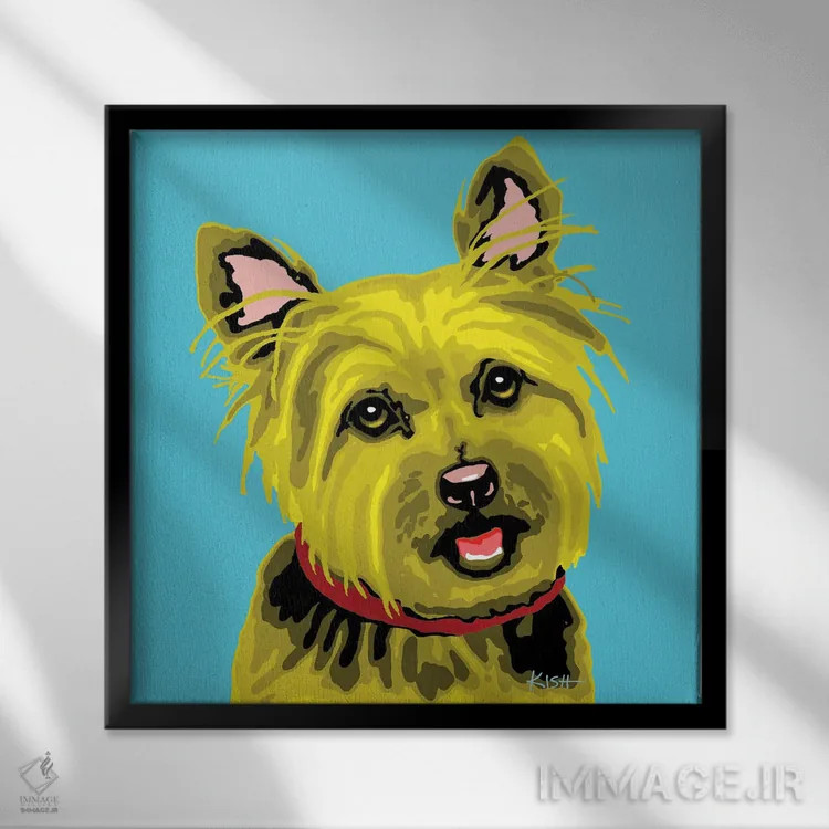 تابلو یورکی آبی مایل به سبز ووفهول اثر گرچن کیش سرانو - نمای قابدار مشکی