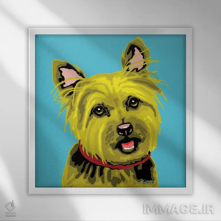 تابلو یورکی آبی مایل به سبز ووفهول اثر گرچن کیش سرانو - نمای قابدار سفید