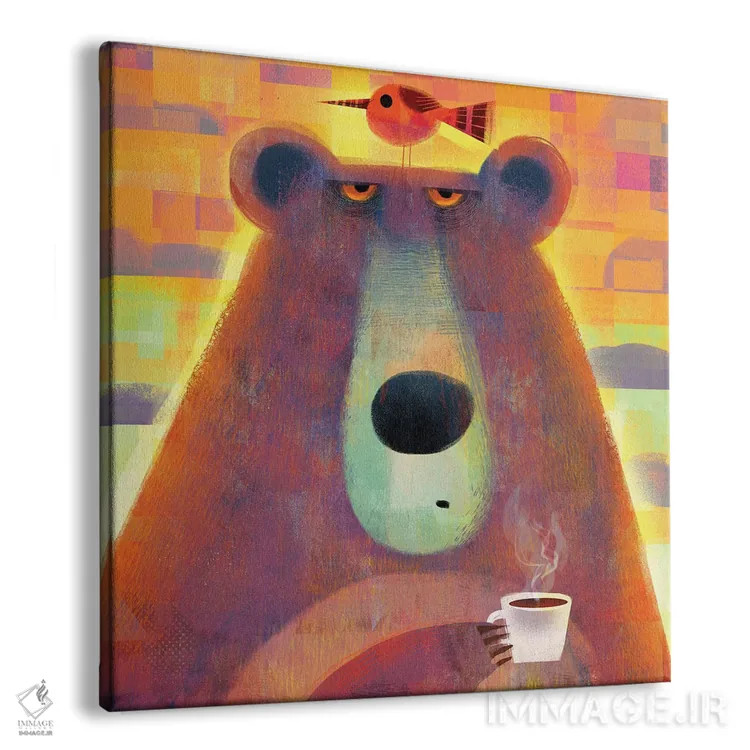 تابلو خرس صبحگاهی با پرندهٔ مزاحم اثر گارث لوکاس - نمای پرسپکتیو محصول