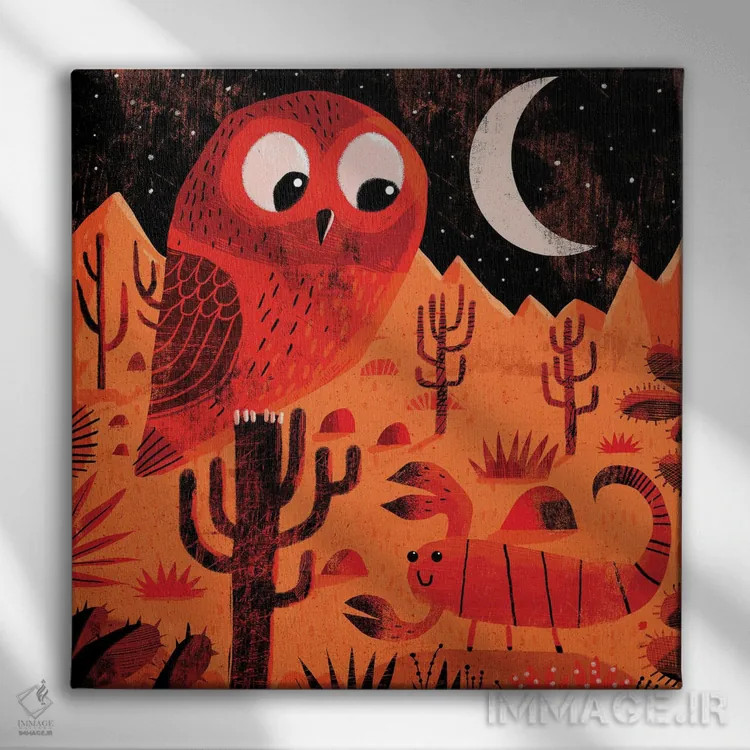 تابلو جغد بیابانی و عقرب اثر گارث لوکاس - نمای روبهرو روی دیوار