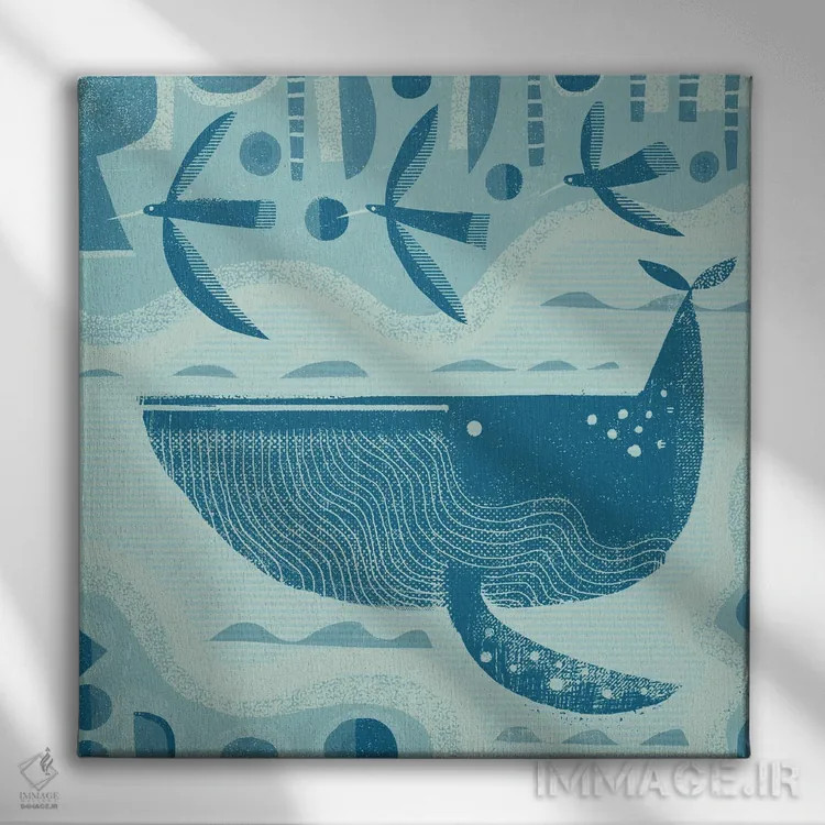 تابلو نهنگ و پرندگان اثر گارث لوکاس - نمای روبهرو روی دیوار