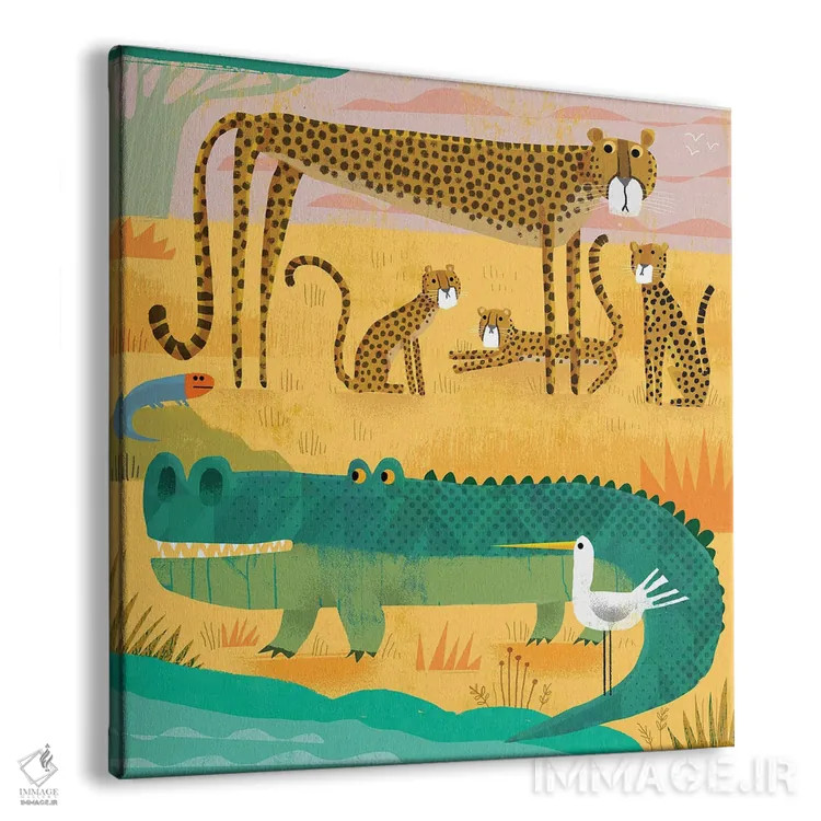 تابلو کروکودیل با یوزپلنگهای مراقب اثر گارث لوکاس - نمای پرسپکتیو محصول