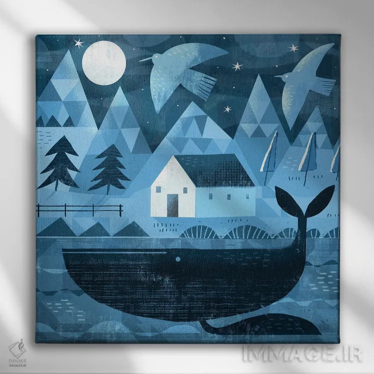 تابلو نهنگ مهتابی اثر گارث لوکاس - نمای روبهرو روی دیوار