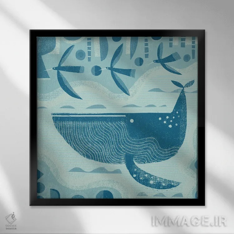 تابلو نهنگ و پرندگان اثر گارث لوکاس - نمای قابدار مشکی