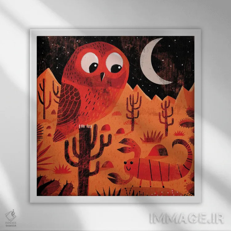 تابلو جغد بیابانی و عقرب اثر گارث لوکاس - نمای قابدار سفید