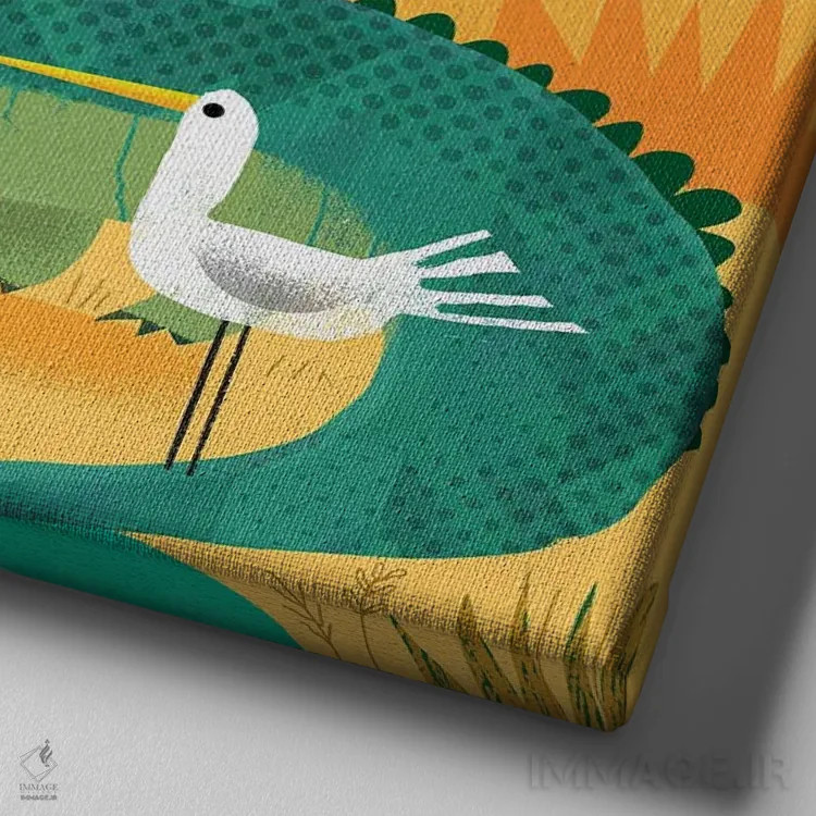 تابلو کروکودیل با یوزپلنگهای مراقب اثر گارث لوکاس - نمای نزدیک بافت بوم