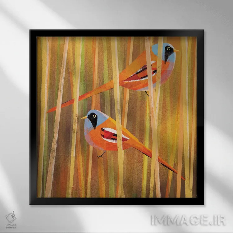 تابلو دمدراز ریشو (نوعی پرنده) اثر گارث لوکاس - نمای قابدار مشکی