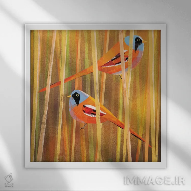 تابلو دمدراز ریشو (نوعی پرنده) اثر گارث لوکاس - نمای قابدار سفید