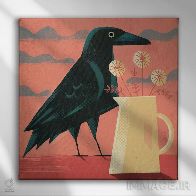 تابلو کلاغ با کوزه اثر گارث لوکاس - نمای روبهرو روی دیوار