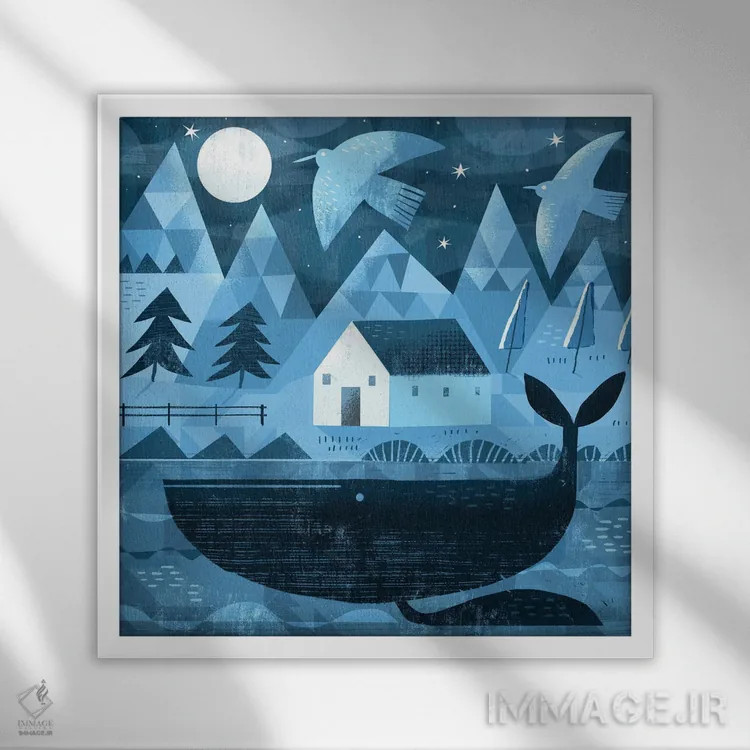 تابلو نهنگ مهتابی اثر گارث لوکاس - نمای قابدار سفید