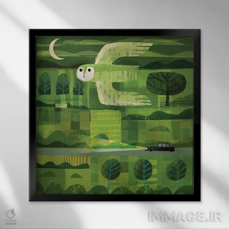 تابلو جغد غروب اثر گارث لوکاس - نمای قابدار مشکی