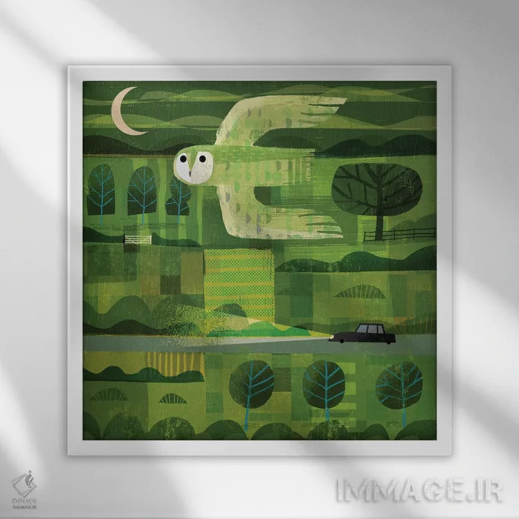 تابلو جغد غروب اثر گارث لوکاس - نمای قابدار سفید