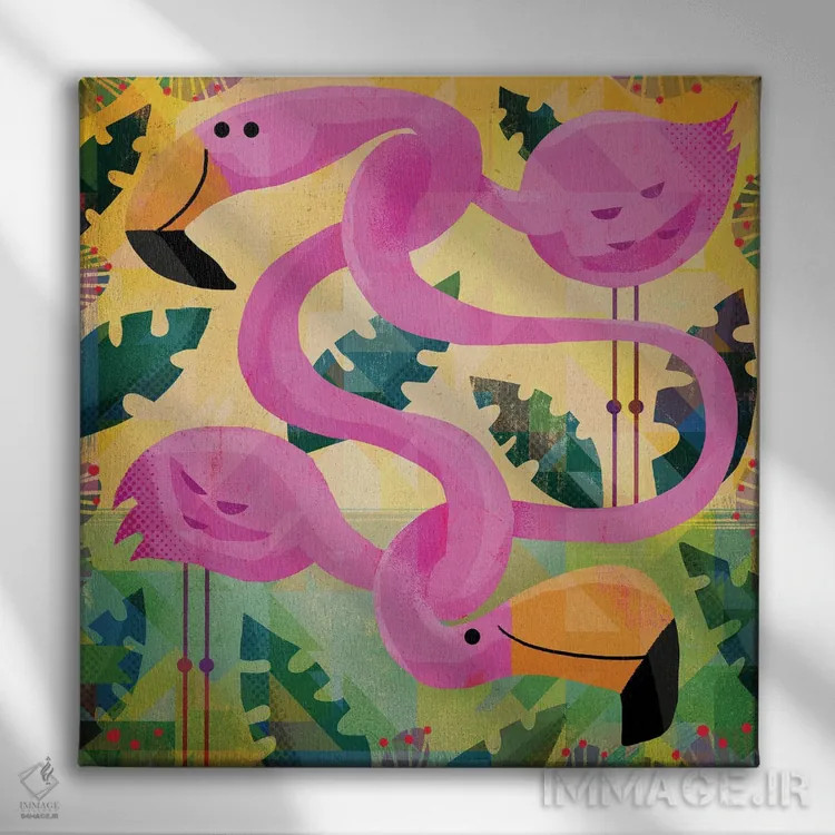 تابلو فلامینگوها اثر گارث لوکاس - نمای روبهرو روی دیوار