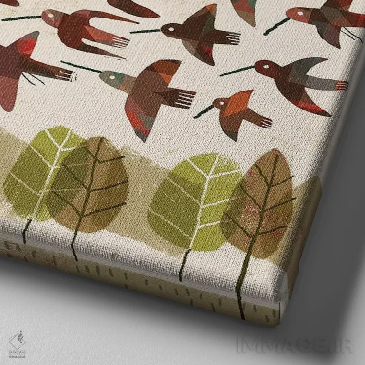 تابلو پرندگان در حال پرواز اثر گارث لوکاس - نمای نزدیک بافت بوم