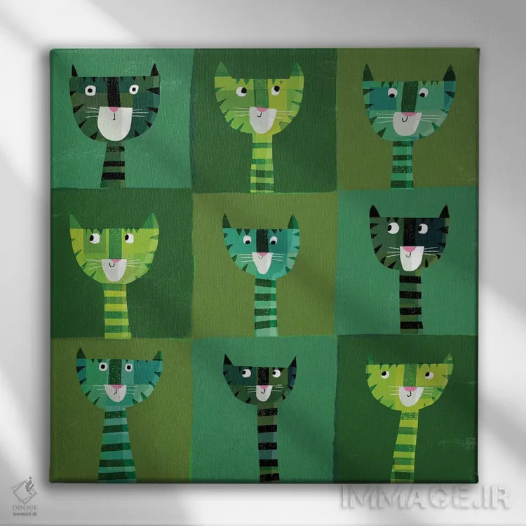 تابلو گربههای سبز اثر گارث لوکاس - نمای روبهرو روی دیوار