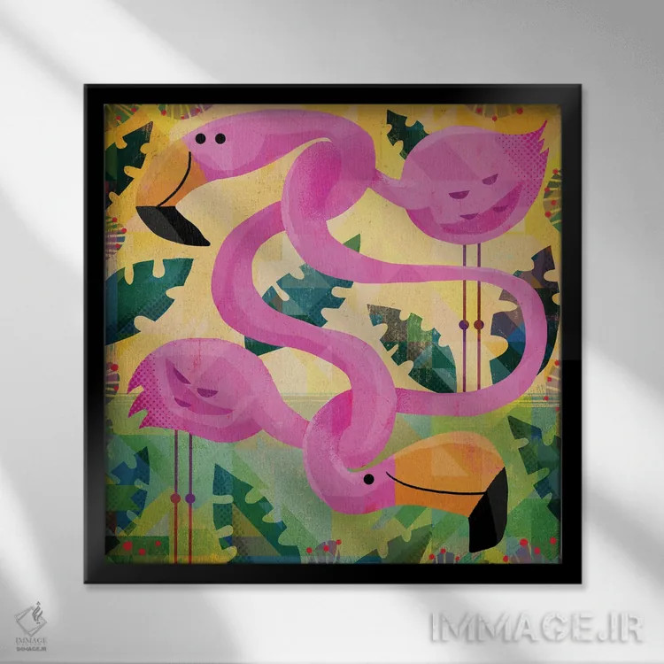 تابلو فلامینگوها اثر گارث لوکاس - نمای قابدار مشکی