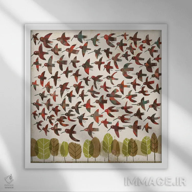 تابلو پرندگان در حال پرواز اثر گارث لوکاس - نمای قابدار سفید