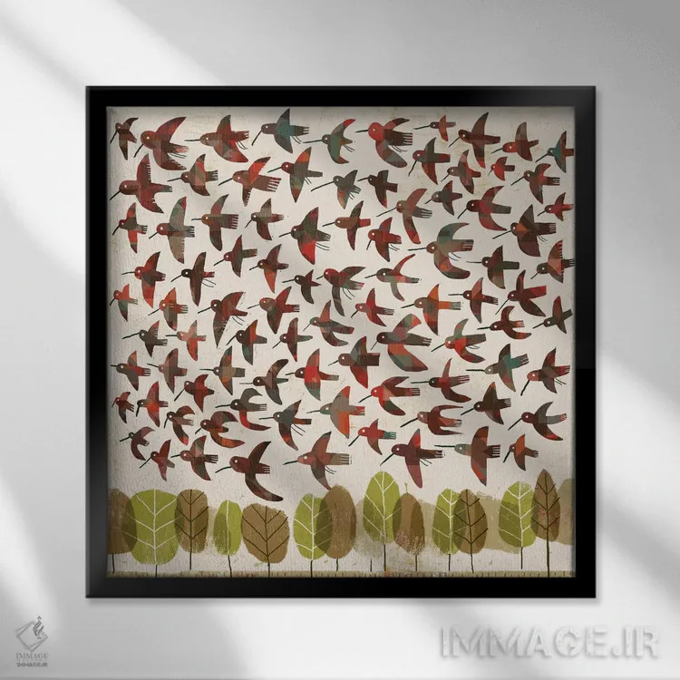 تابلو پرندگان در حال پرواز اثر گارث لوکاس - نمای قابدار مشکی
