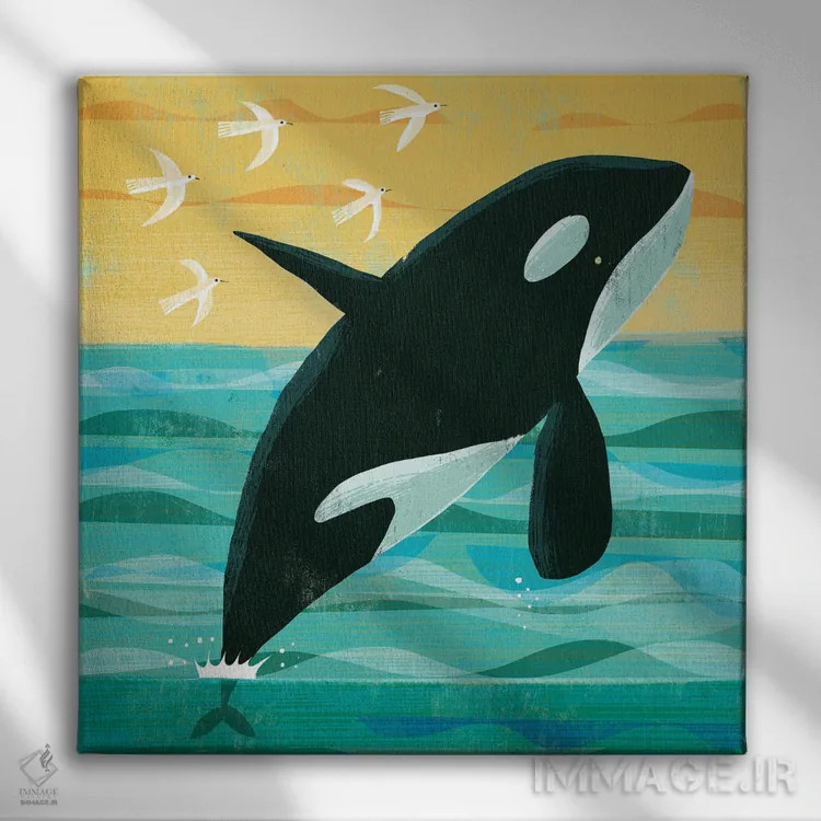 تابلو نهنگ قاتل (اورکا) اثر گارث لوکاس - نمای روبهرو روی دیوار