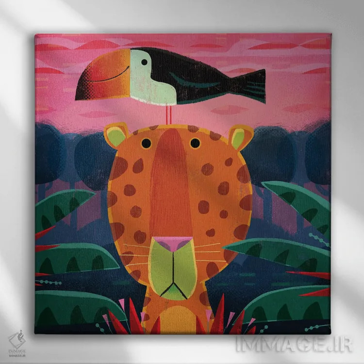 تابلو پلنگ با توکان مزاحم اثر گارث لوکاس - نمای روبهرو روی دیوار