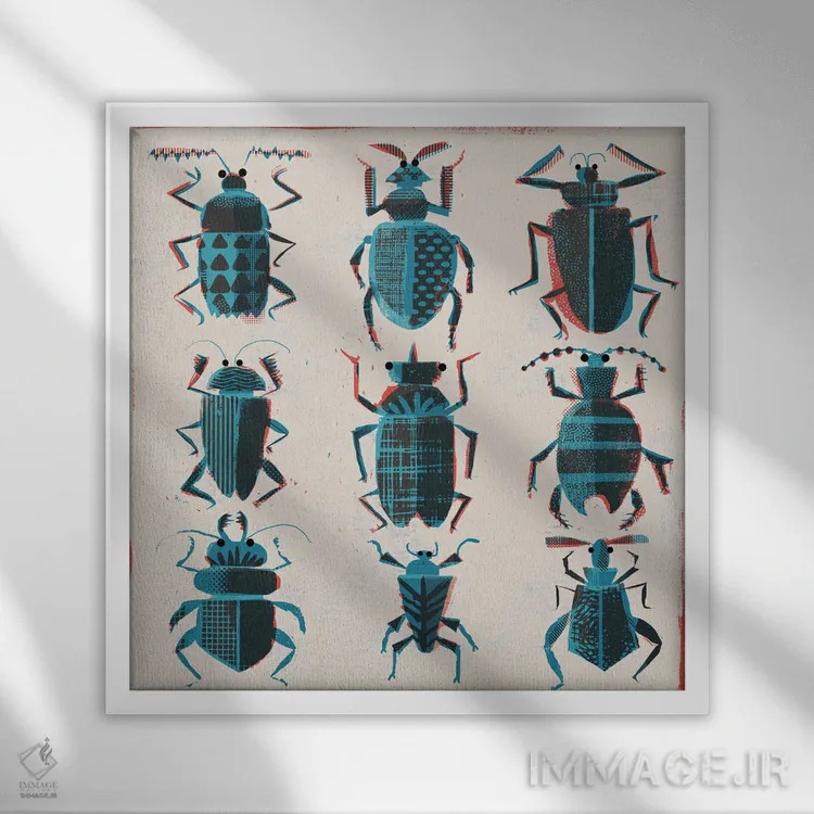 تابلو حشرات نیمتن اثر گارث لوکاس - نمای قابدار سفید