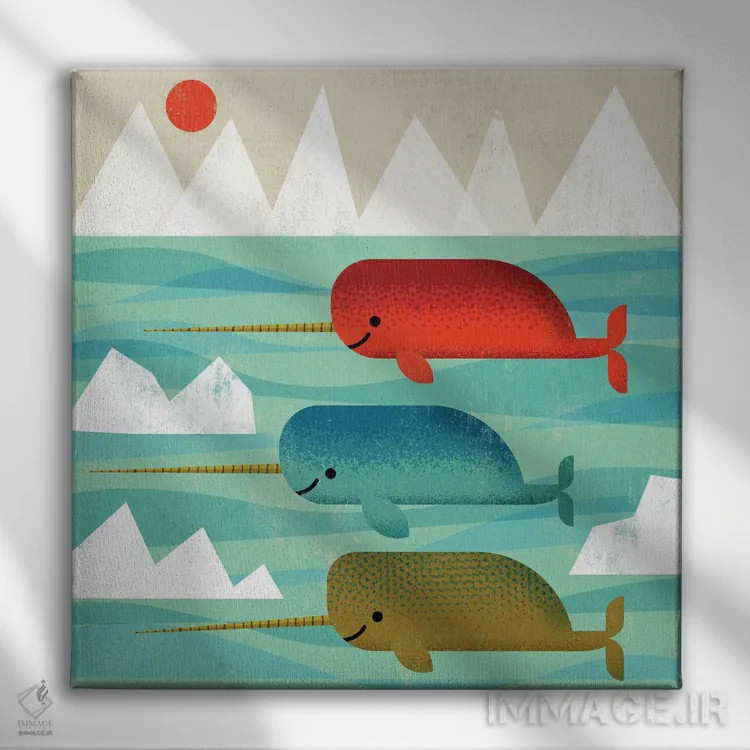 تابلو ناروالهای خوشحال اثر گارث لوکاس - نمای روبهرو روی دیوار