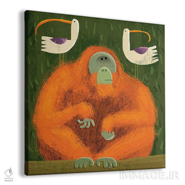 تابلو اورانگوتان با پرندگان مزاحم اثر گارث لوکاس - نمای پرسپکتیو محصول