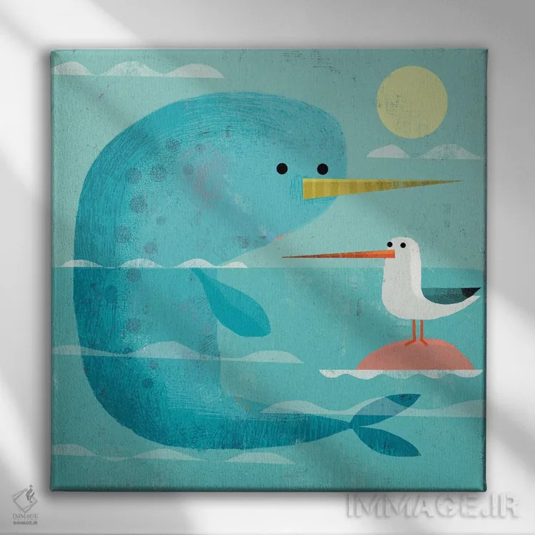 تابلو ناروال و ناربرد (ابهام زدایی: Narbird نام ساختگی) اثر گارث لوکاس - نمای روبهرو روی دیوار