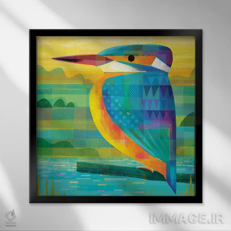 تابلو شاهماهیخور (پرنده) اثر گارث لوکاس - نمای قابدار مشکی