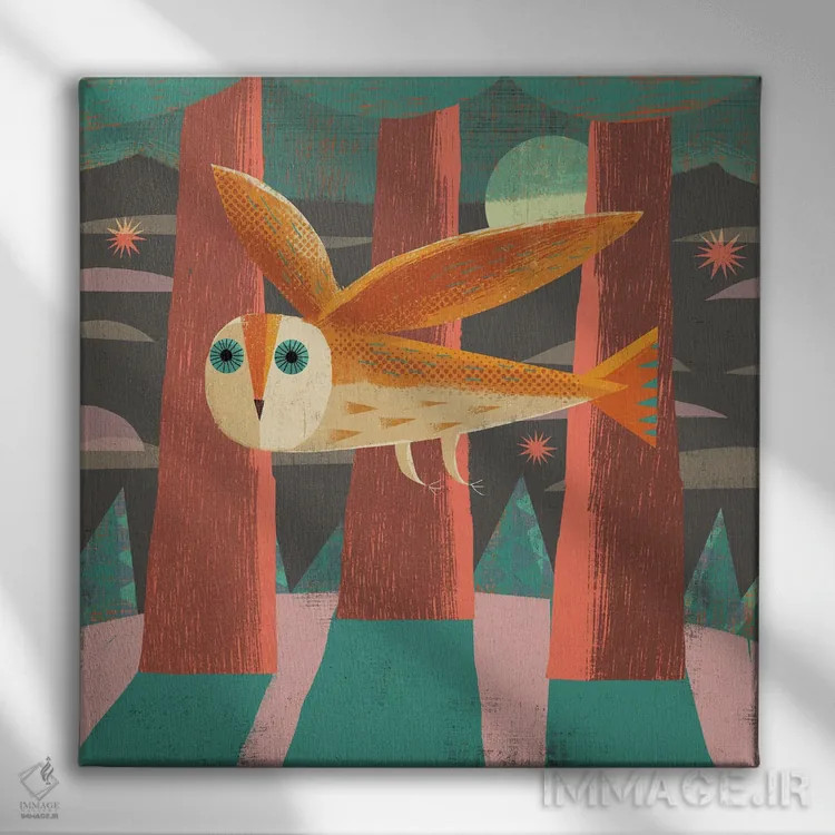 تابلو جغد در حال پرواز اثر گارث لوکاس - نمای روبهرو روی دیوار