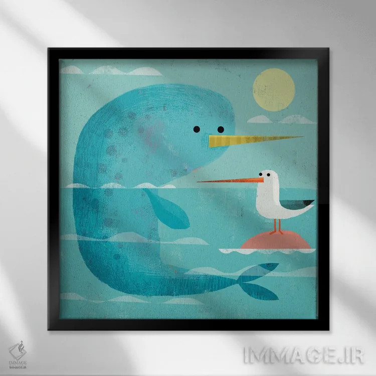 تابلو ناروال و ناربرد (ابهام زدایی: Narbird نام ساختگی) اثر گارث لوکاس - نمای قابدار مشکی