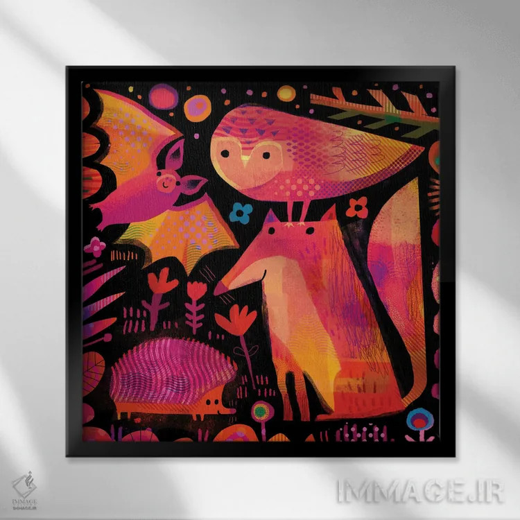 تابلو جانوران شبزی اثر گارث لوکاس - نمای قابدار مشکی