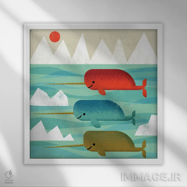 تابلو ناروالهای خوشحال اثر گارث لوکاس - نمای قابدار سفید