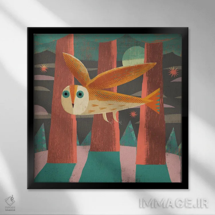 تابلو جغد در حال پرواز اثر گارث لوکاس - نمای قابدار مشکی