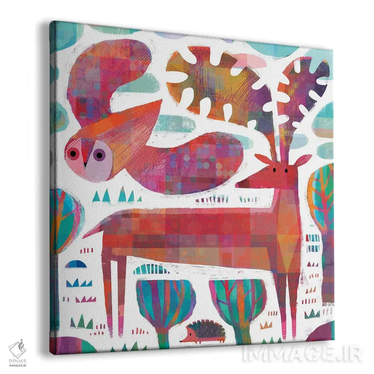 تابلو جغد، گوزن و خارپشت اثر گارث لوکاس - نمای پرسپکتیو محصول