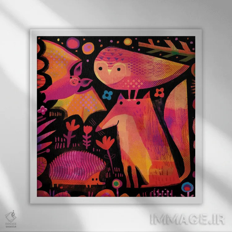 تابلو جانوران شبزی اثر گارث لوکاس - نمای قابدار سفید