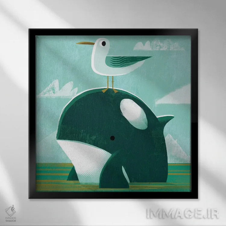 تابلو اورکا با مرغ دریایی مزاحم اثر گارث لوکاس - نمای قابدار مشکی