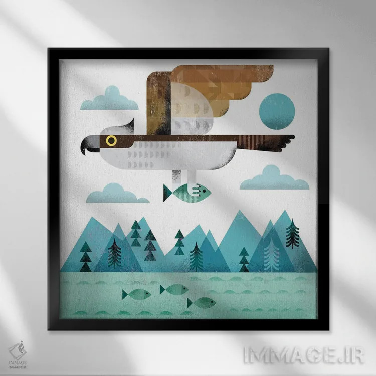 تابلو عقاب ماهیگیر اثر گارث لوکاس - نمای قابدار مشکی