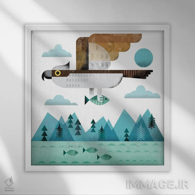 تابلو عقاب ماهیگیر اثر گارث لوکاس - نمای قابدار سفید