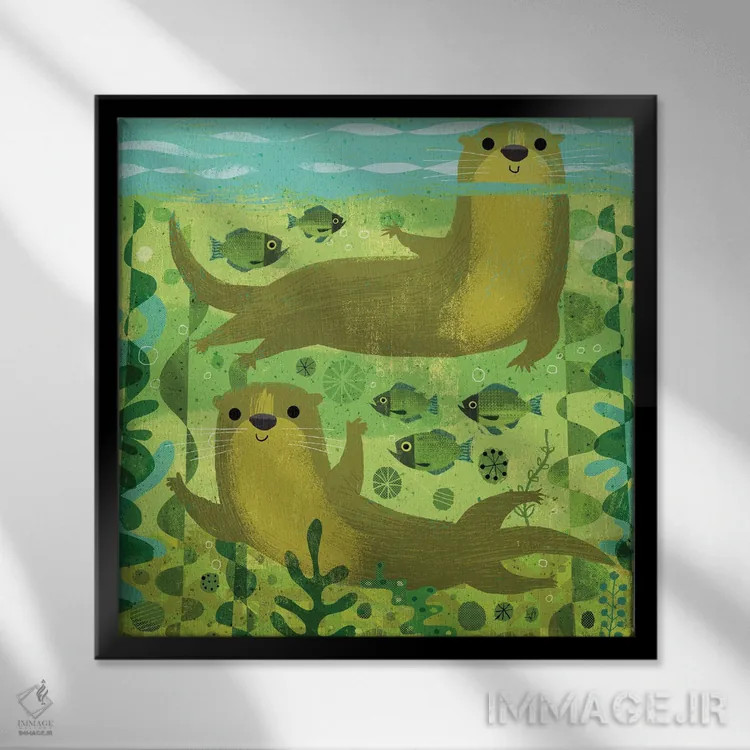 تابلو سمورهای آبی اثر گارث لوکاس - نمای قابدار مشکی