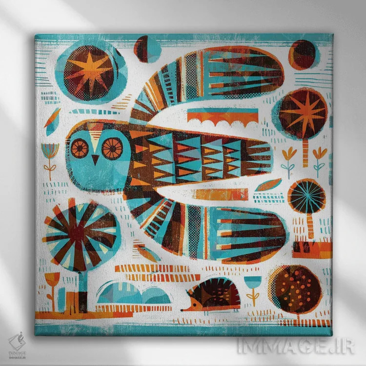 تابلو جغد و خارپشت اثر گارث لوکاس - نمای روبهرو روی دیوار