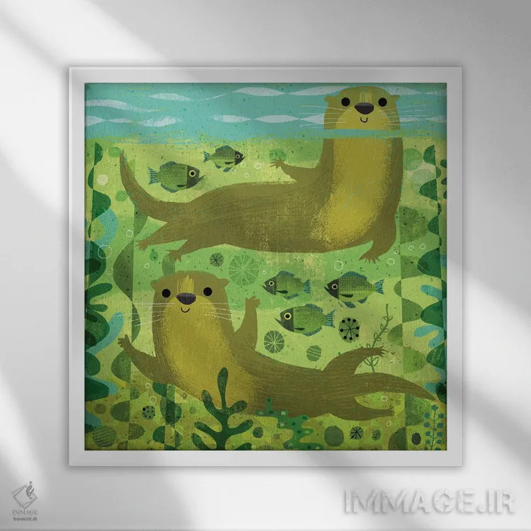 تابلو سمورهای آبی اثر گارث لوکاس - نمای قابدار سفید