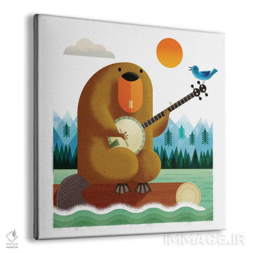 تابلو سگآبی با بانجو و پرندهٔ آبی اثر گارث لوکاس - نمای پرسپکتیو محصول